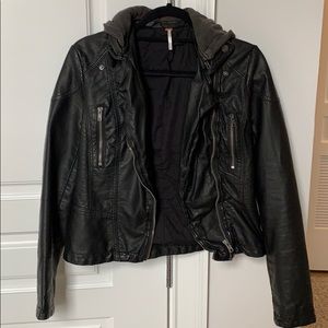 Leather Free People Jacket with detachable hood